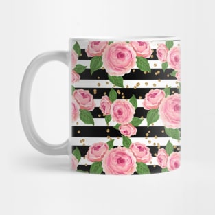 Peony On Black And White Stripes Mug